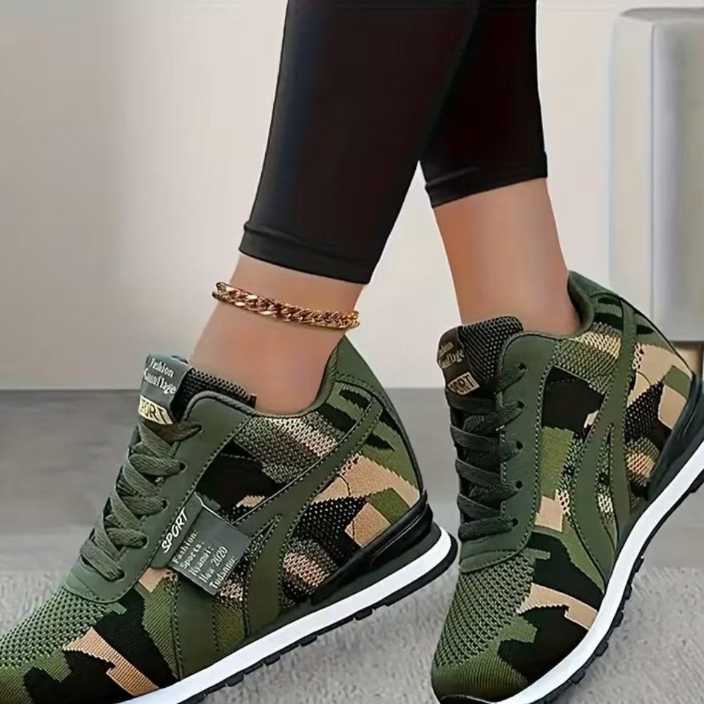 Sporto Women's Camouflage Sneakers in Green and Tan